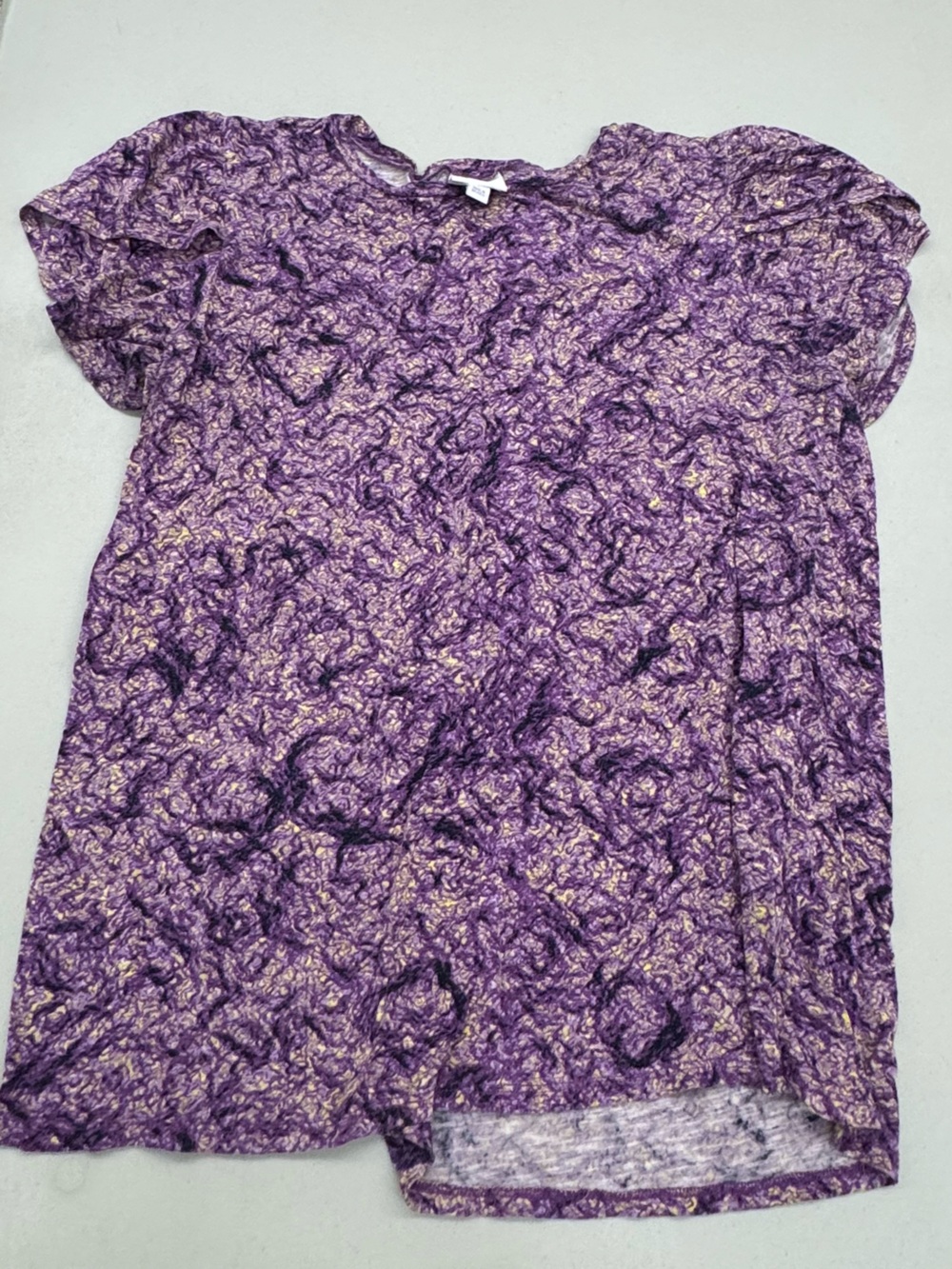 LuLaRoe Purple Textured Floral Olive Short Sleeve Top With Tulip sleeves